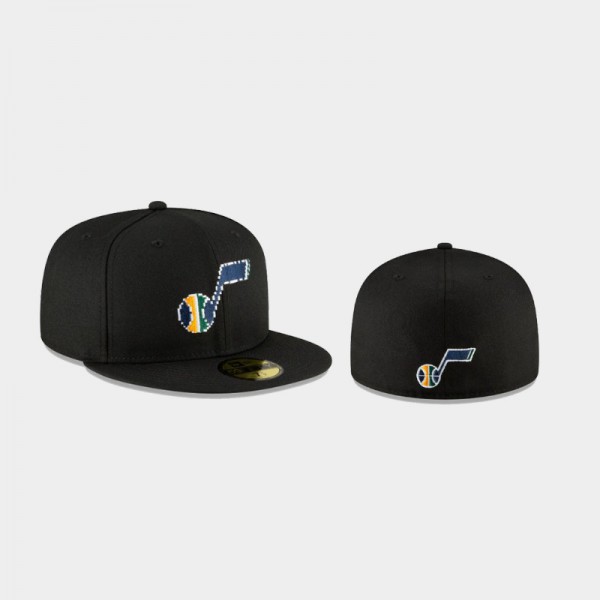 Utah Jazz Men's Pixel 59FIFTY Fitted Hat - Black